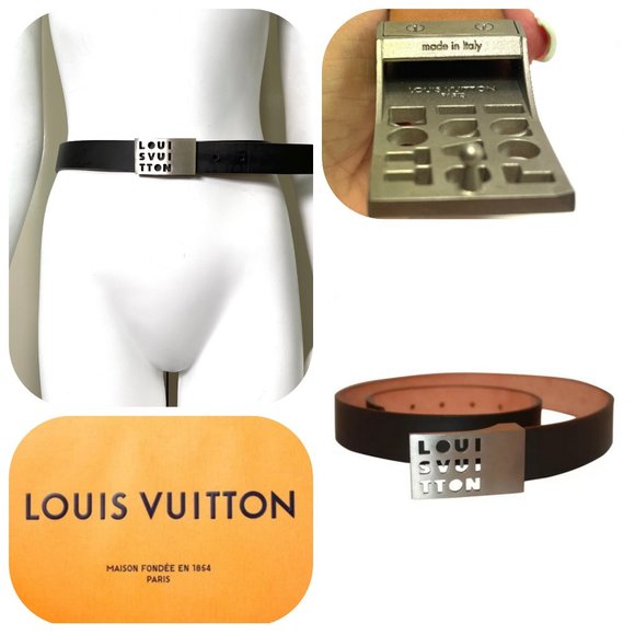 Auc Louis Vuitton Ceinture LB 00 Dark Brown leather Belt w/ Logo Buckle - Picture 1 of 11